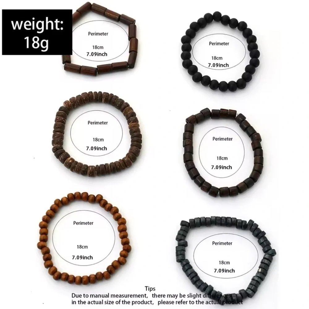 3 For $35 Bohemian Natural Wood Stacked Dyed Bead Bracelet Set